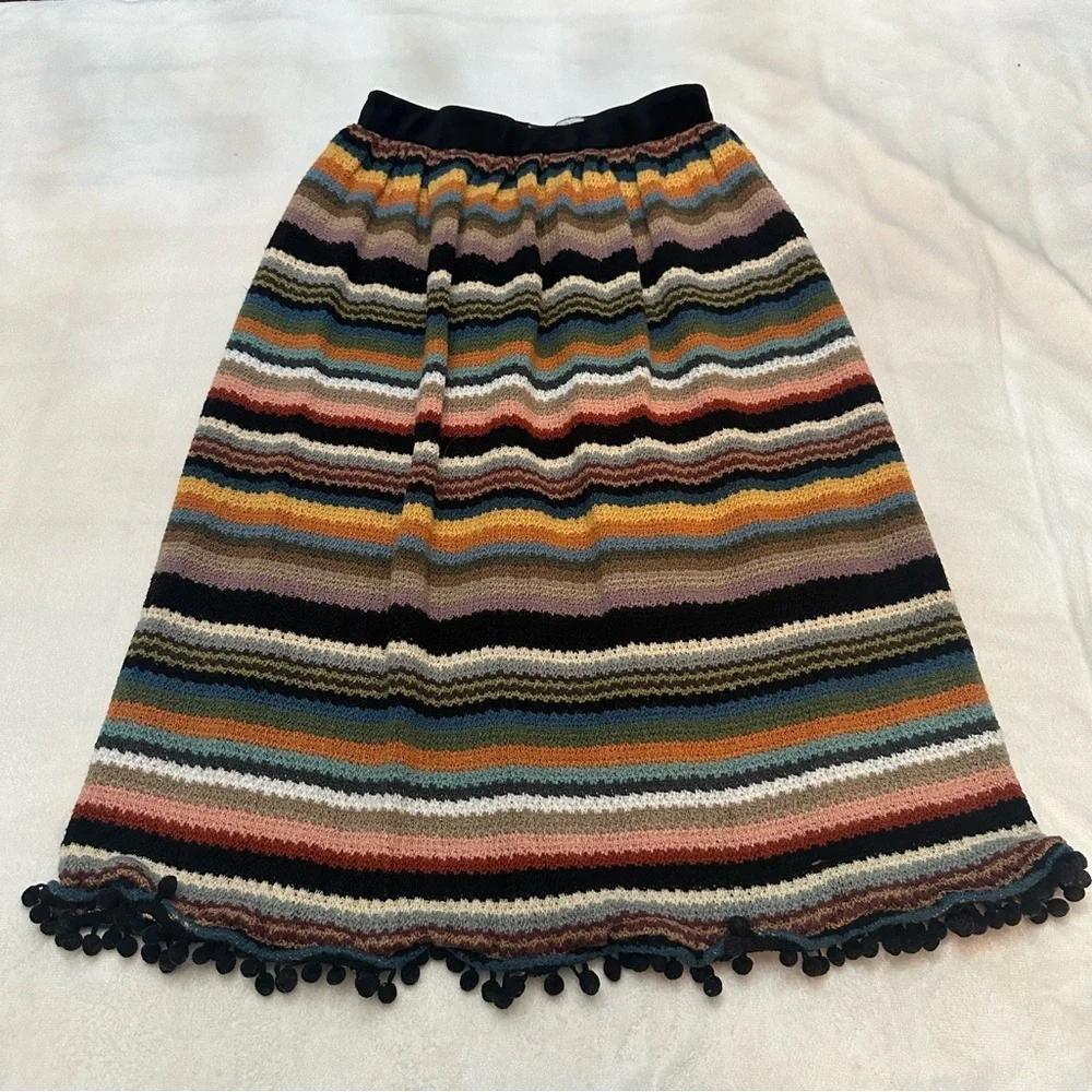 Anthropologie Eri + Ali Multicolor Striped Pom Sweater Midi Skirt 51640
